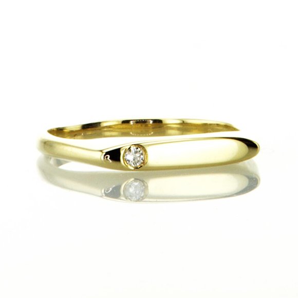 Minimalist Thin Real Diamond Pinky Ring Solid 14k Yellow Gold Round 0.02 Carat - Picture 3 of 8